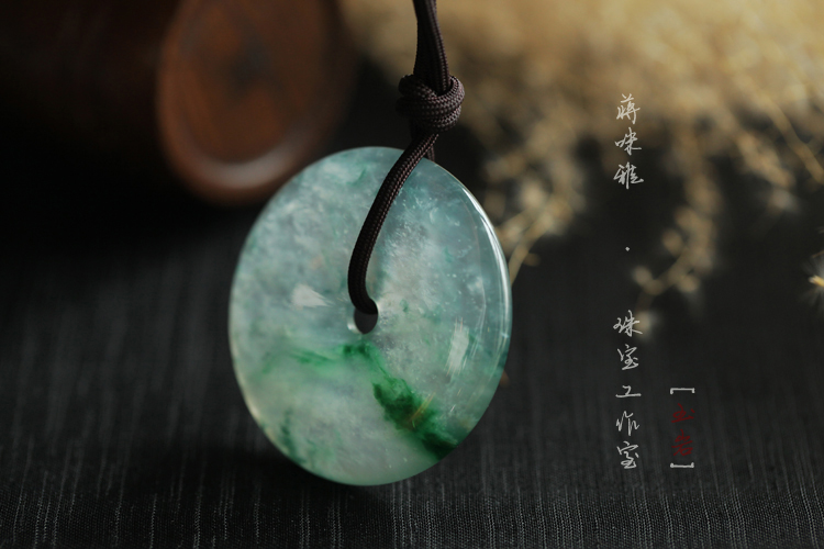 高冰飘花翡翠大平安扣吊坠