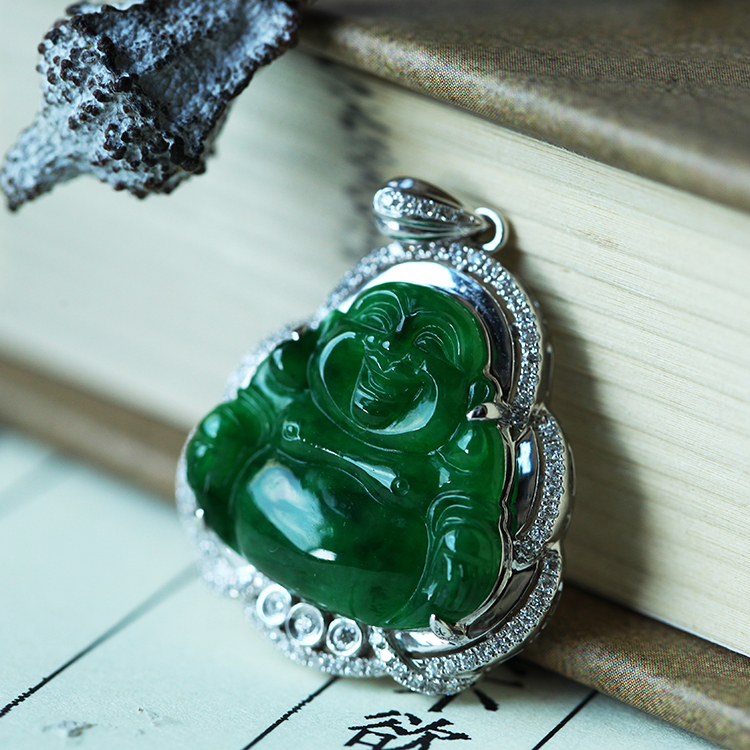 阳绿满绿佛公坐佛吊坠