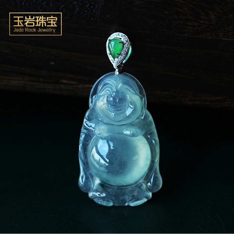 高冰种带飘花佛公站佛吊坠