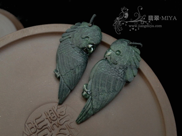 天然墨翠鹦鹉情侣对佩挂件