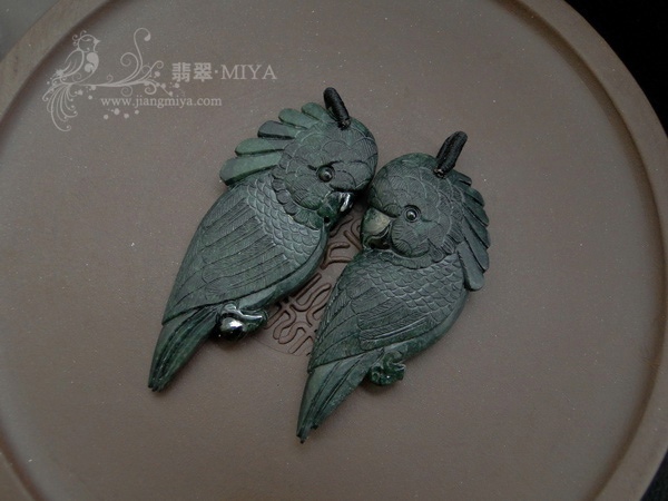 天然墨翠鹦鹉情侣对佩挂件