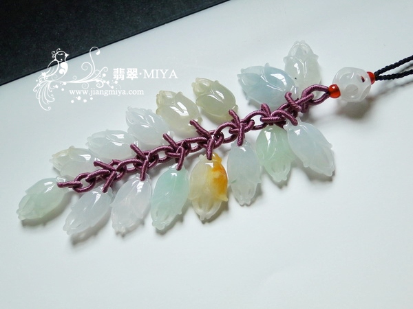 翡翠车挂，包挂，手工编织，翡翠花生