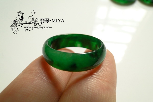 极品绚丽翡翠花青指环