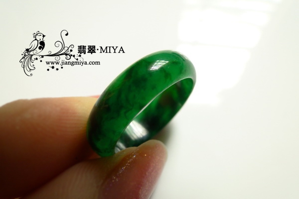 极品绚丽翡翠花青指环