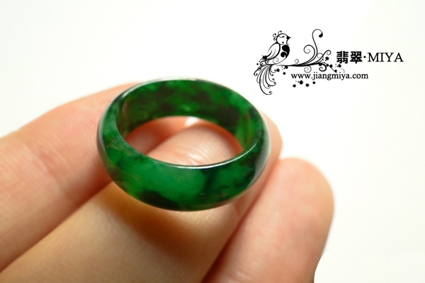极品绚丽翡翠花青指环