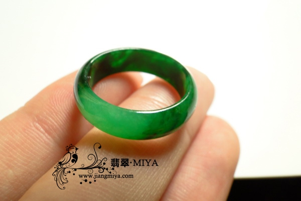 极品绚丽翡翠花青指环