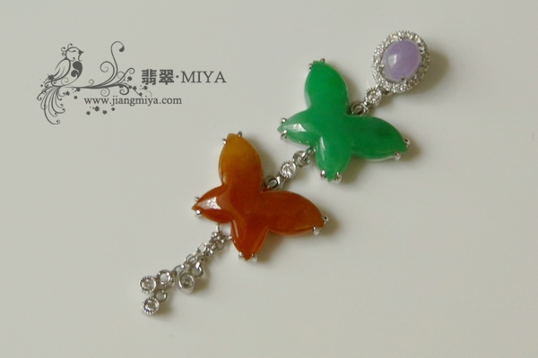 色彩缤纷的翡翠蝴蝶挂坠《比翼双飞》