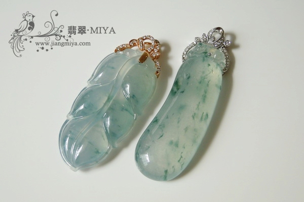 高冰种飘蓝花翡翠大树叶与翡翠瓜瓜
