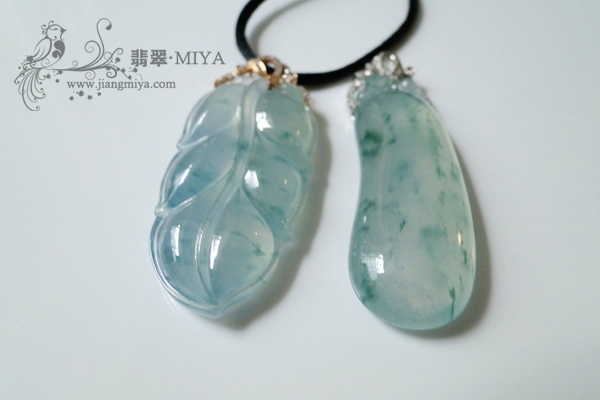 高冰种飘蓝花翡翠大树叶与翡翠瓜瓜