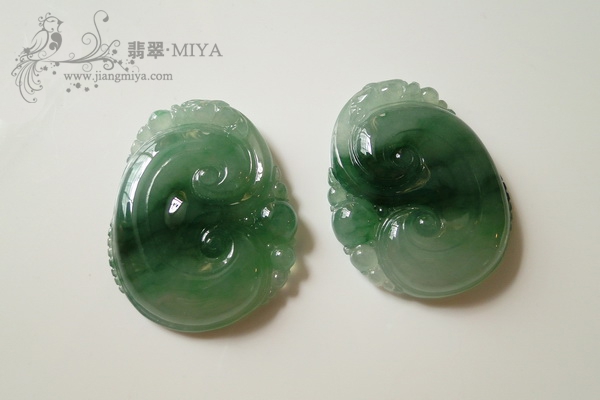老坑冰种厚庄肥厚飘花大如意一对