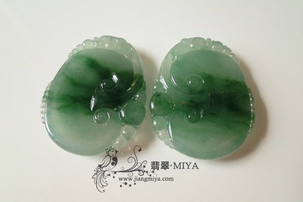 老坑冰种厚庄肥厚飘花大如意一对