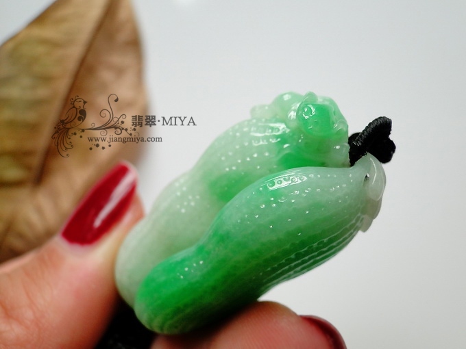 咪雅翡翠，翡翠花生，翡翠树叶包挂