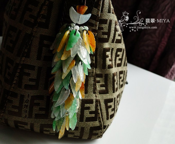 咪雅翡翠，翡翠花生，翡翠树叶包挂