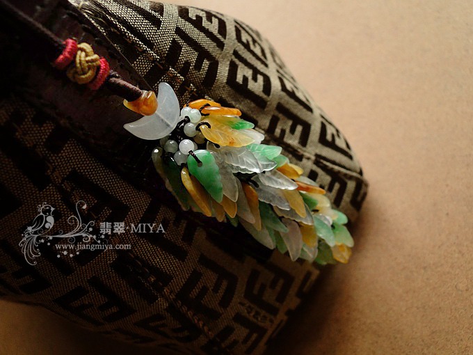 咪雅翡翠，翡翠花生，翡翠树叶包挂