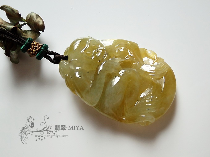 天然冰黄灵猴挂坠