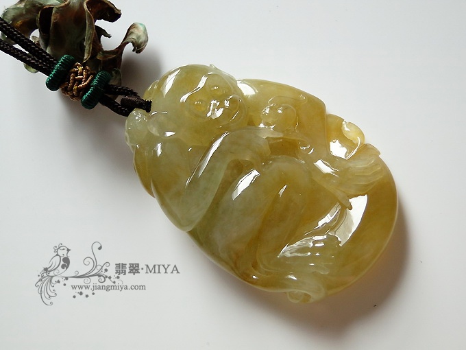 天然冰黄灵猴挂坠