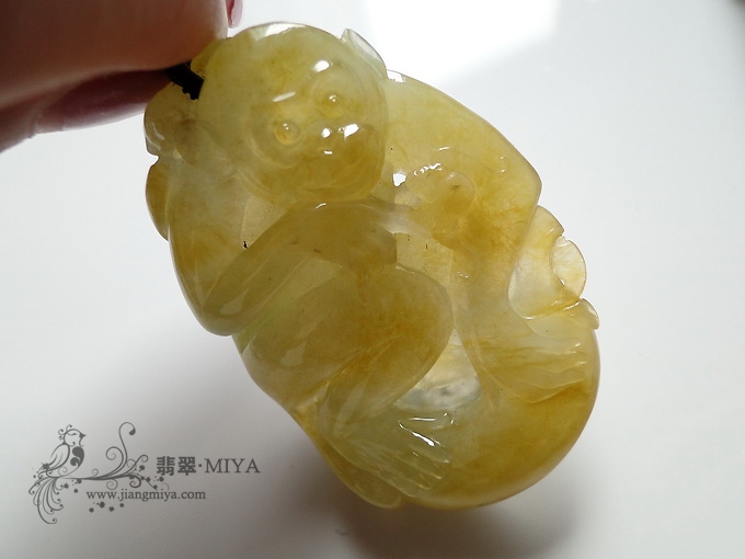 天然冰黄灵猴挂坠