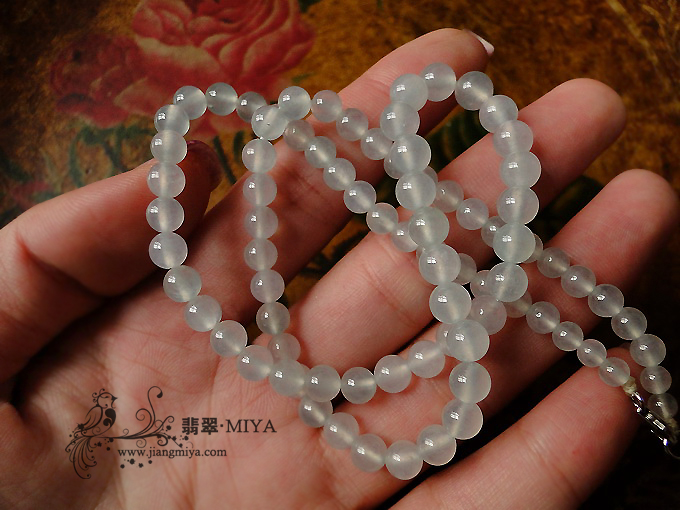 高冰种白冰翡翠珠链项链
