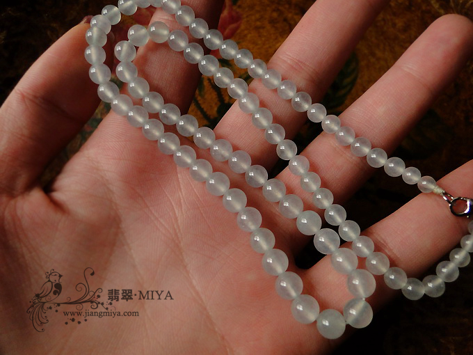 高冰种白冰翡翠珠链项链