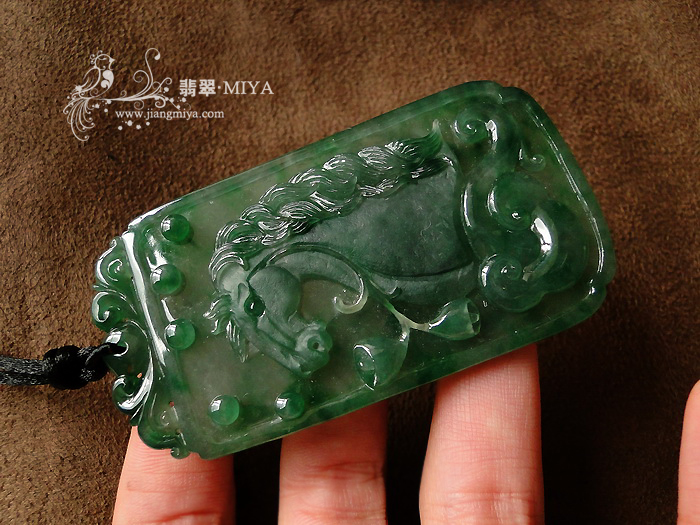 冰种翡翠男士挂件马到成功大马牌挂件