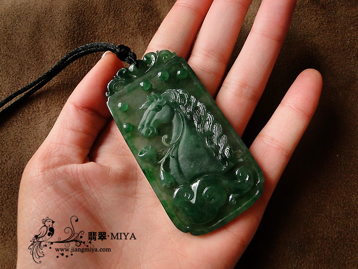 冰种翡翠男士挂件马到成功大马牌挂件