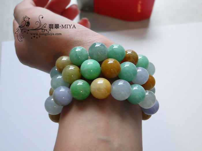 美貌冰糯种三彩翡翠手串/手珠链