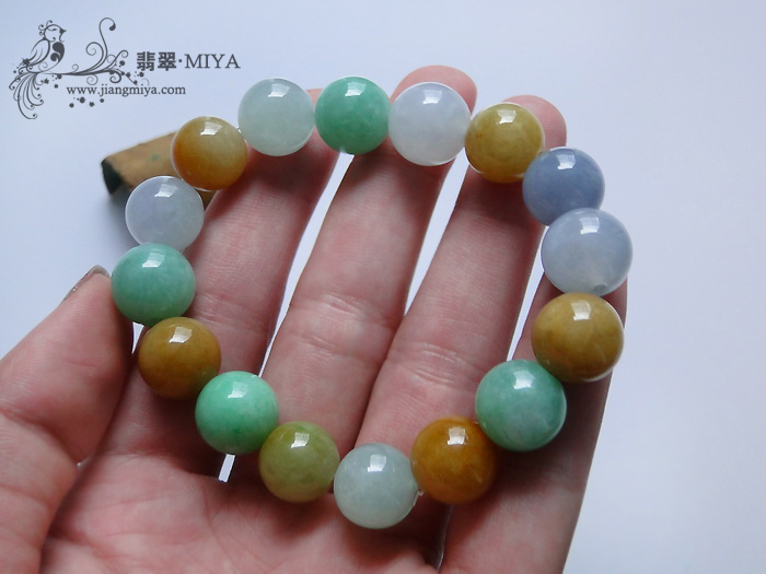 美貌冰糯种三彩翡翠手串/手珠链
