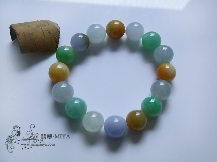 美貌冰糯种三彩翡翠手串/手珠链