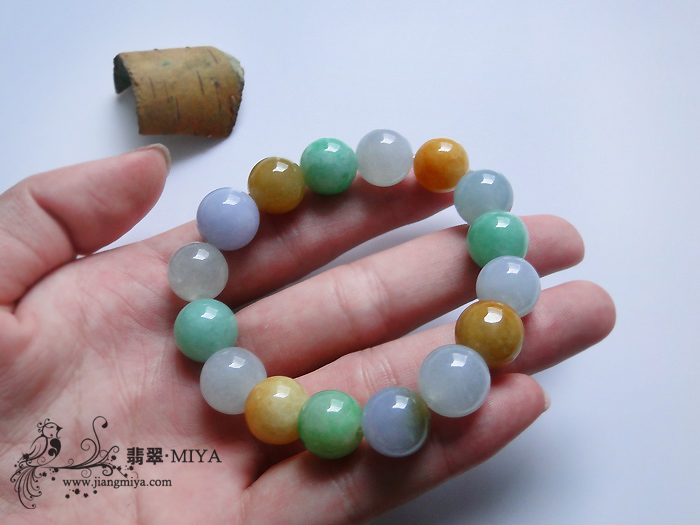 美貌冰糯种三彩翡翠手串/手珠链