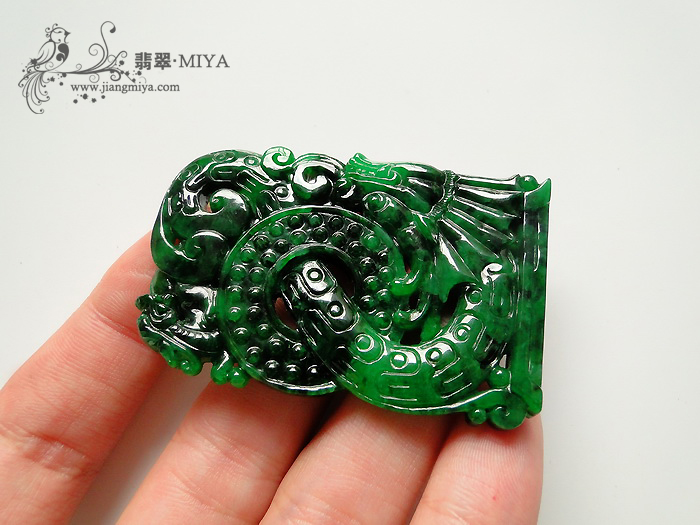 老花青仿古雕刻龙牌大挂件/男士翡翠挂件