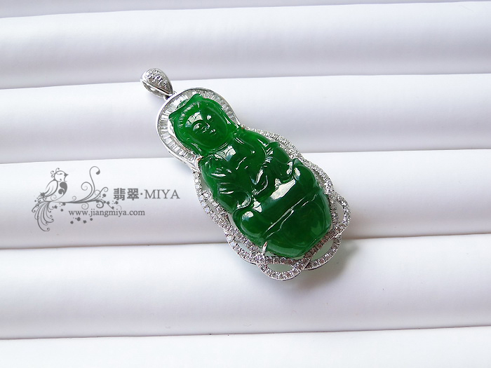 老坑玻璃种浓阳绿翡翠观音吊坠